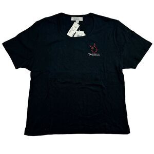 Carolyn Taylor Essentials Black Zodiac Sign Taurus T-Shirt w/ Gem Logo Womens XL